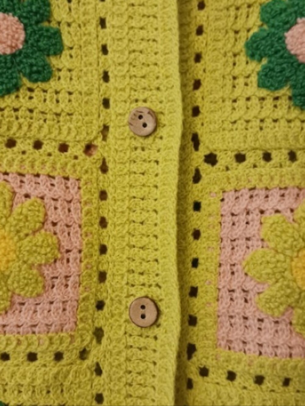 Daisy Crochet Cardigan |Floral Cardigan Sweater - Lime Green & Pink |M/L |EUC - Picture 5 of 7